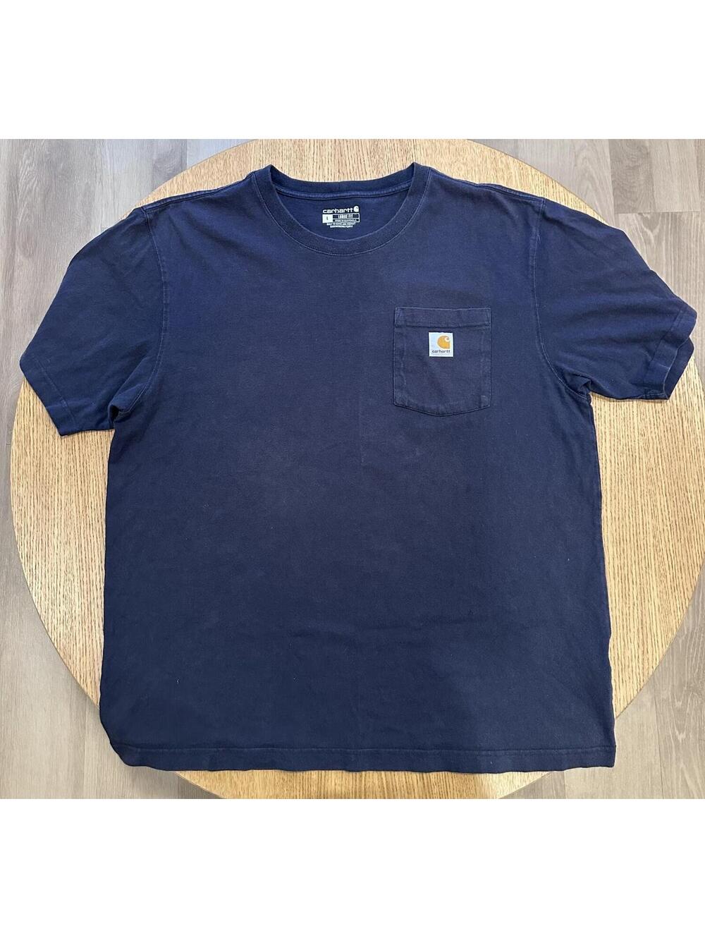 Carhartt Navy Pocket Logo Cotton Men's T-Shirt L Loose Fit Crew Neck SS